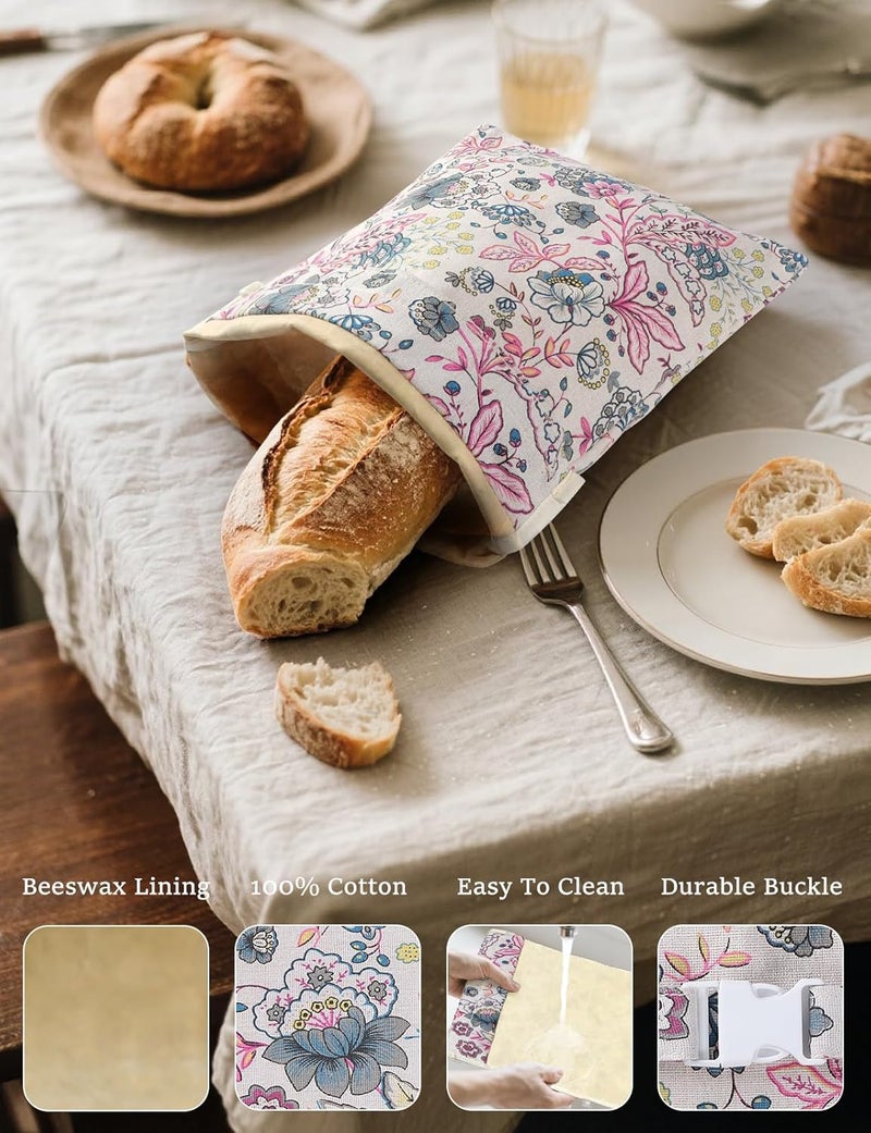 bomis Reusable Bread Bags for Homemade Bread, 2 Pack XL Cotton Beeswax Bag for Sourdough, Beeswax Bags, Sourdough Storage Bag - Image 4